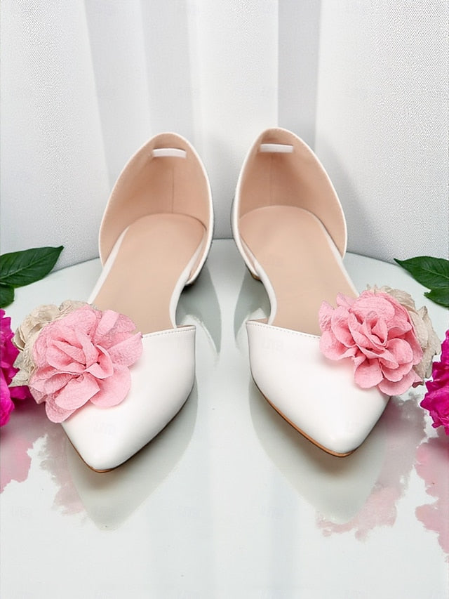 White Wedding and Women's with Flats Flower Beige Pink