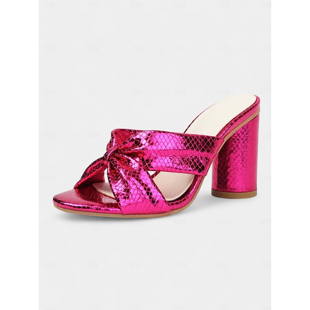 Design with Bow – Women's Pink Bridal Mules Metallic