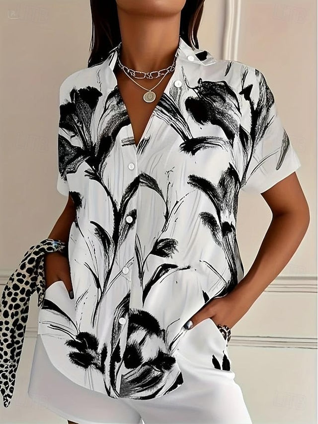 Women's Shirt Long Sleeve Button Down Blouse Floral Graphic