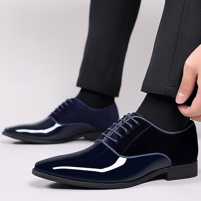 Men's with Patent Shoes Oxford Blue Navy Leather