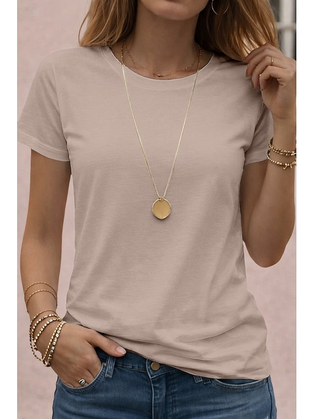 Women's T Shirt Tee Solid Color Classic Casual Short Sleeve