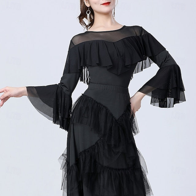 Latin Dance Top Ruffles Pure Color Splicing Women's