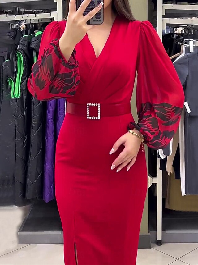 Women's Casual Dress Midi Dress Patchwork With Belt Casual