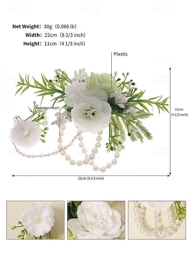 White – Elegant Wrist with Hand Set Floral Pearls Jewelry and