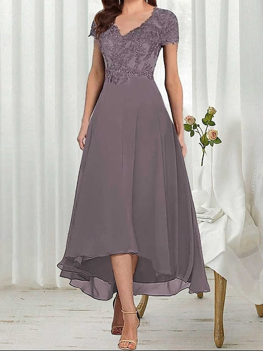 Mother A-Line Bride Simple Dress Neck V Elegant the of