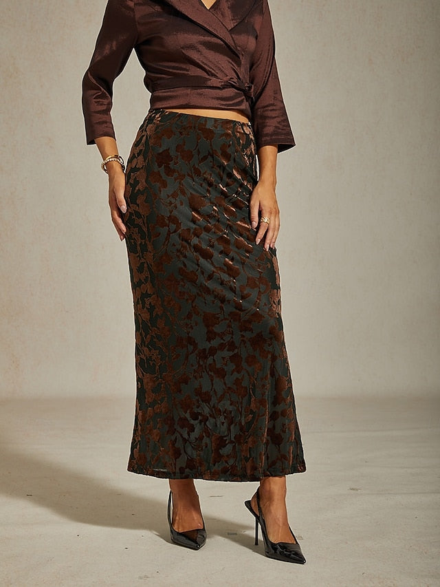 Women's Elegant Vintage Maxi High Waist Skirts Stretchy