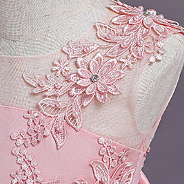 Kids A Floral Line Colored Girls' Solid Dress