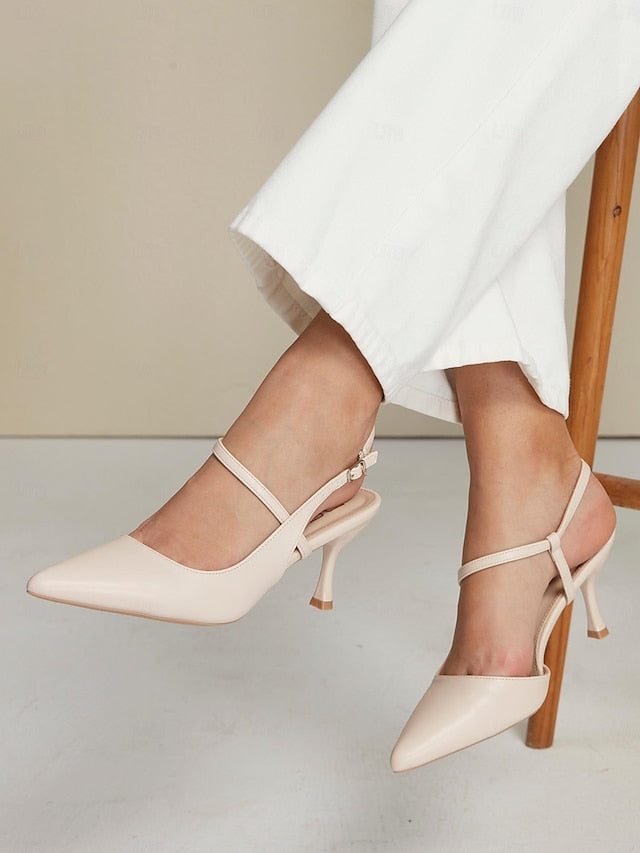 Heel Slingback Nude – Pumps Kitten Women's Elegant