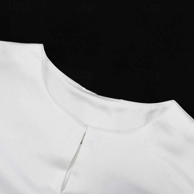 Women's Elegant Dressy Satin Top Blouse Ruched Plain