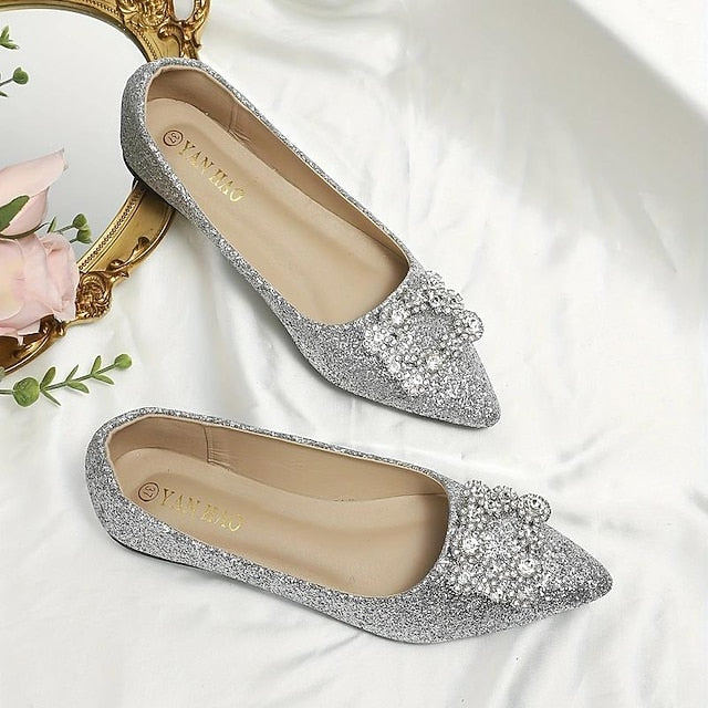 Rhinestone Silver Embellished Women's with Flats Glitter