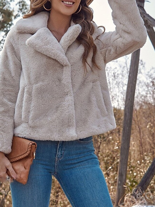 Comfortable Faux Pocket Teddy Coat Fur Warm Women's