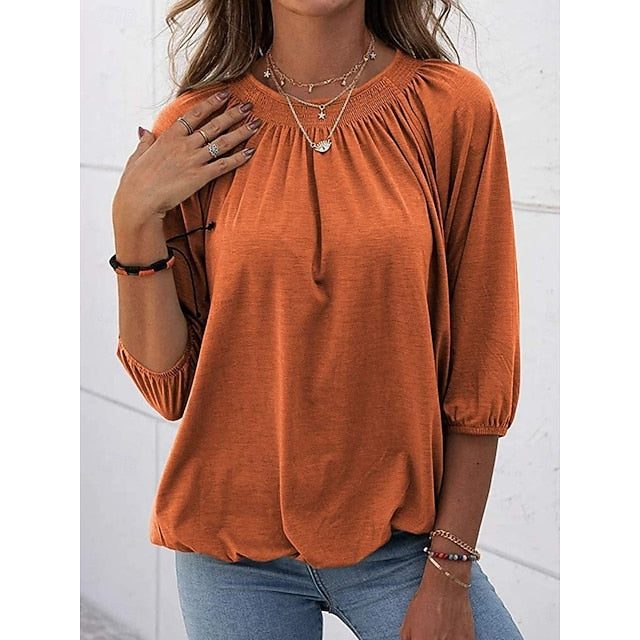 Women's T Shirt Plain Fashion Modern Casual 3/4 Length