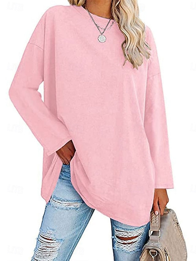 Women's Blouse Solid Color Stylish Casual Long Sleeve Crew