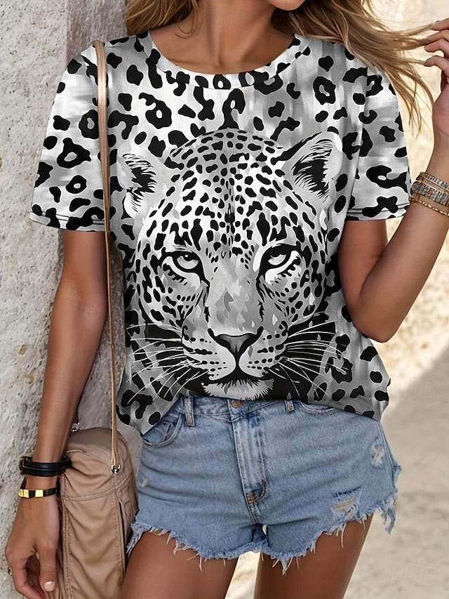 Women's T Shirt Print Graphic Animal Leopard Vintage