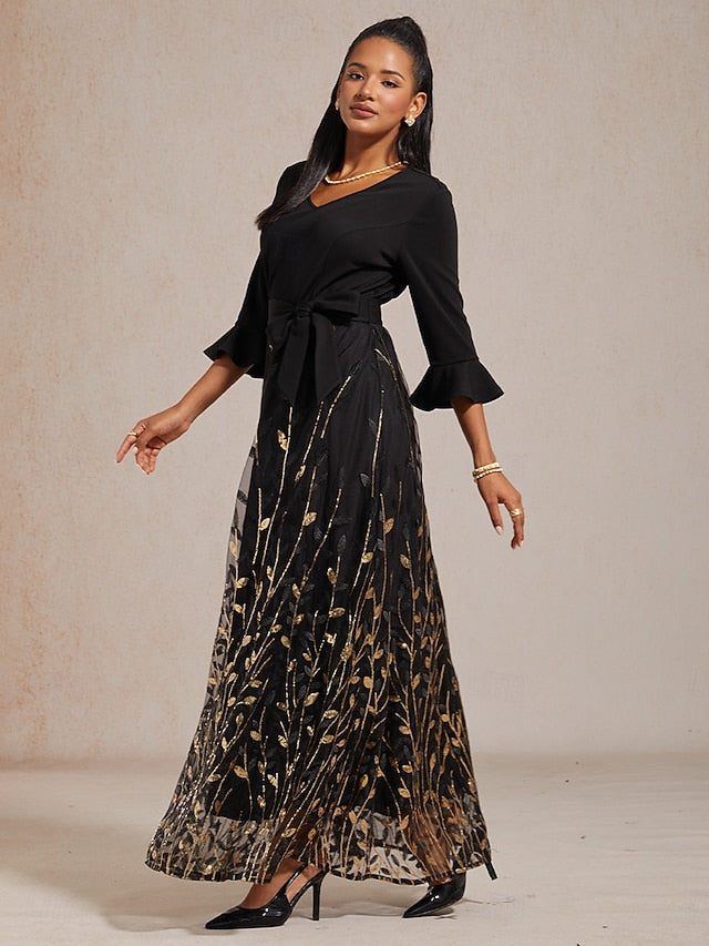 Women's Maxi Dress A Line Dress Sequins Embroidered Tulle