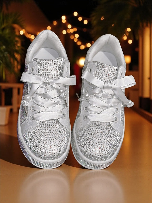 Rhinestone Lace-Up Glamorous Women's Sparkly Sneakers -