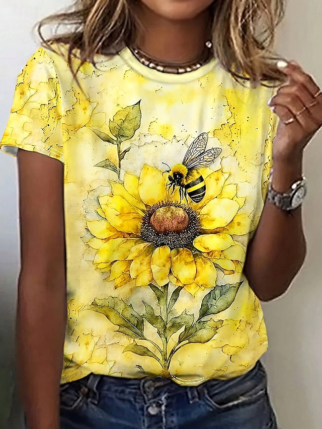 Women's T Shirt Print Floral Graphic Sunflower Vintage