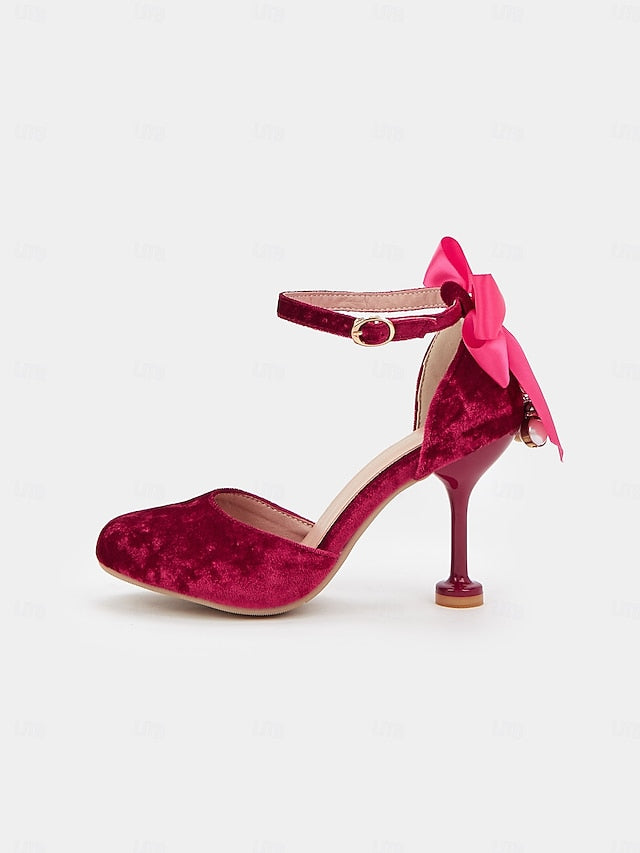 Jane Women's Mary Big Heels and Burgundy Bow with Velvet