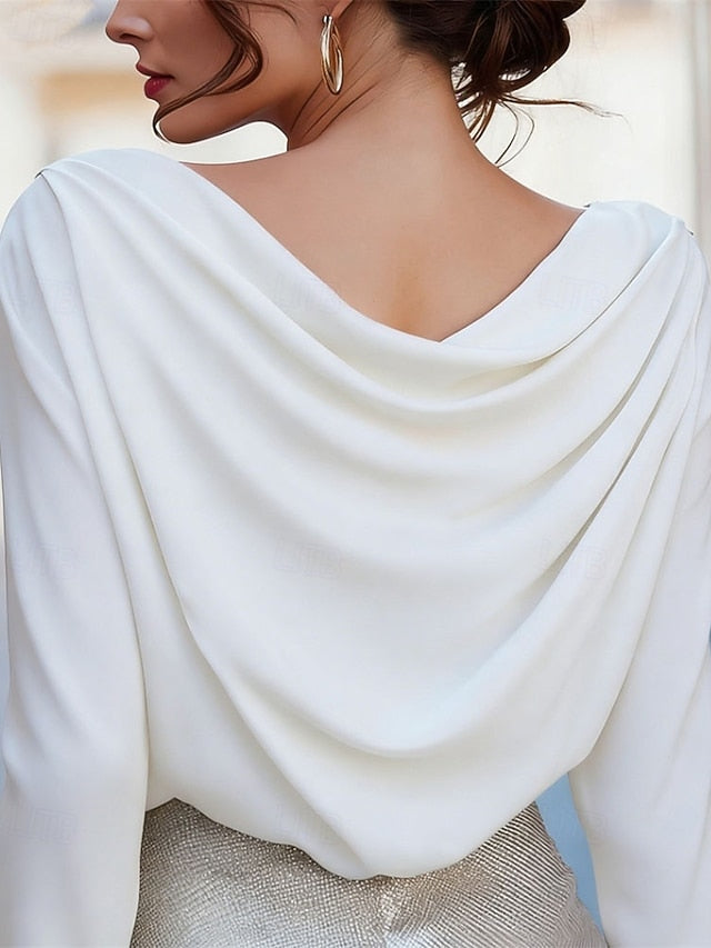 Women's Elegant Satin Top Blouse Dressy Tops Ruched