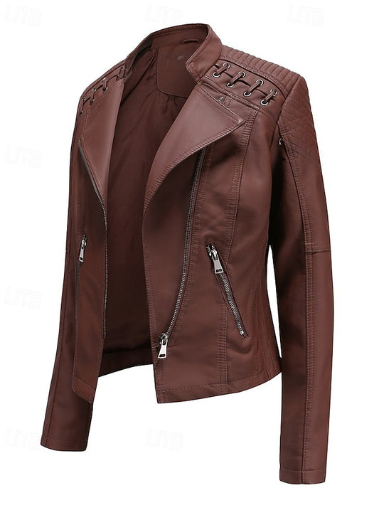Women's Jacket Faux Leather Comfortable Pocket Zipper