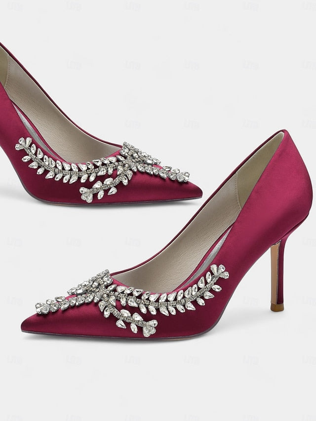 – Satin Women's Stiletto Heels Rhinestone-Embellished