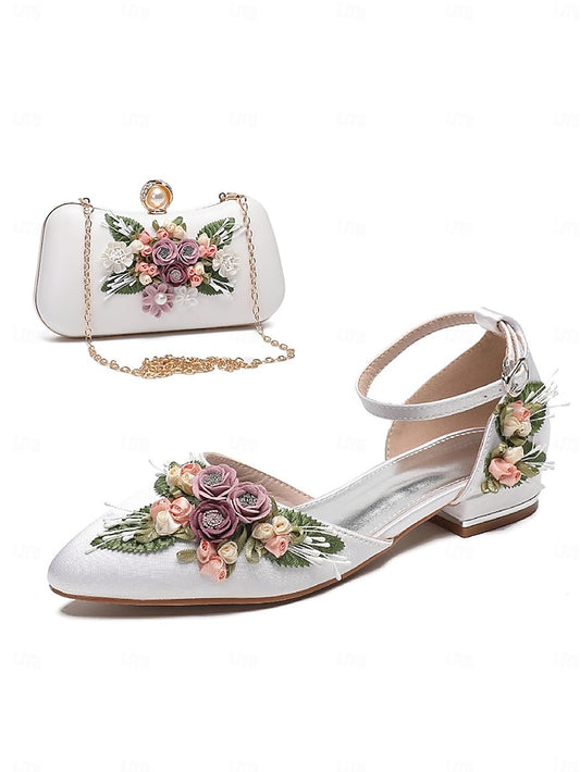 Flat Clutch White Floral Shoes – with Matching Embroidered