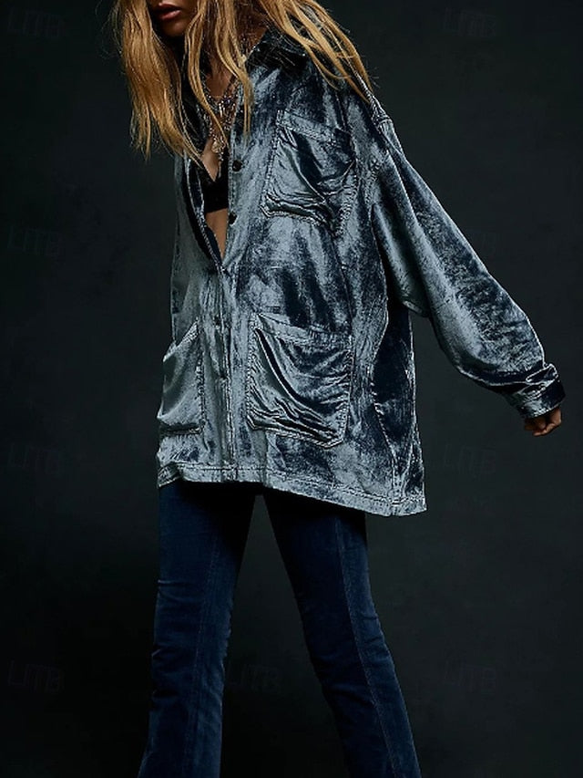 Women's Shirt Velvet Elegant Dressy Buttons Plain Vintage