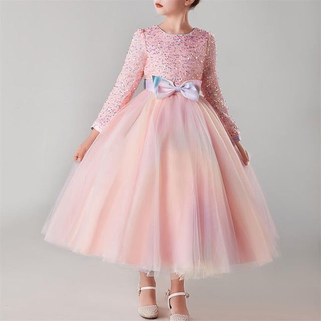 Flower Color Solid Girl Kids Girls' Party Dress