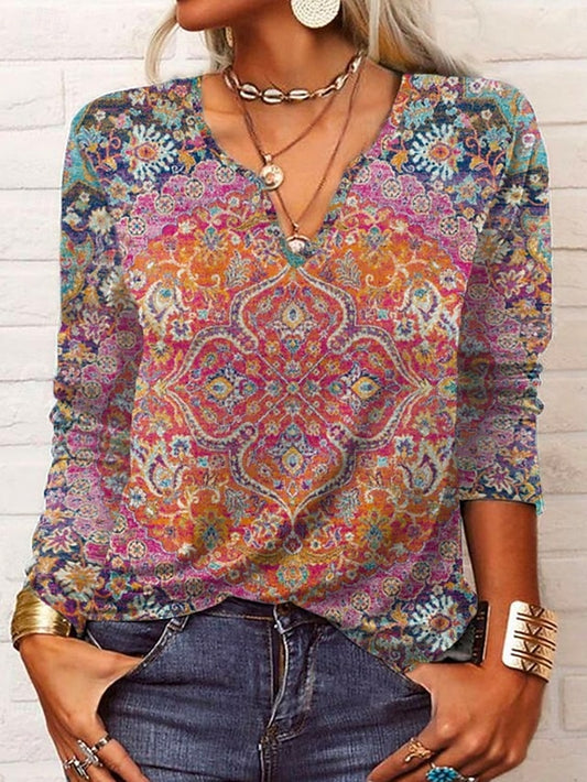 Women's Blouse Print Floral Ethnic Retro Vintage Long