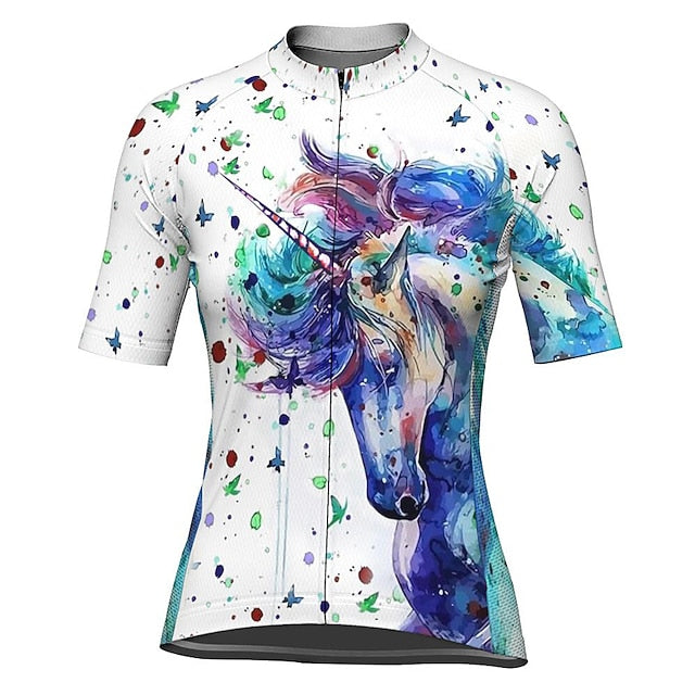 Women's Cycling Jersey Unicorn Short Sleeve Bike Jersey Top