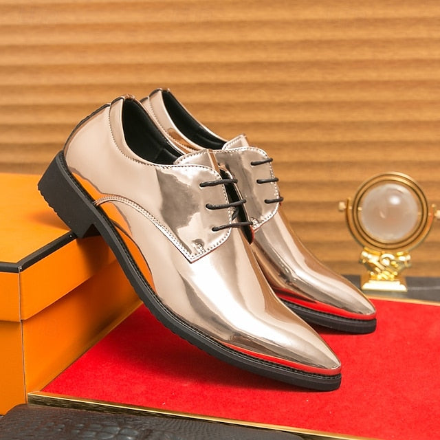 Formal for Green Leather Patent Shoes Glossy Men Lace-Up –