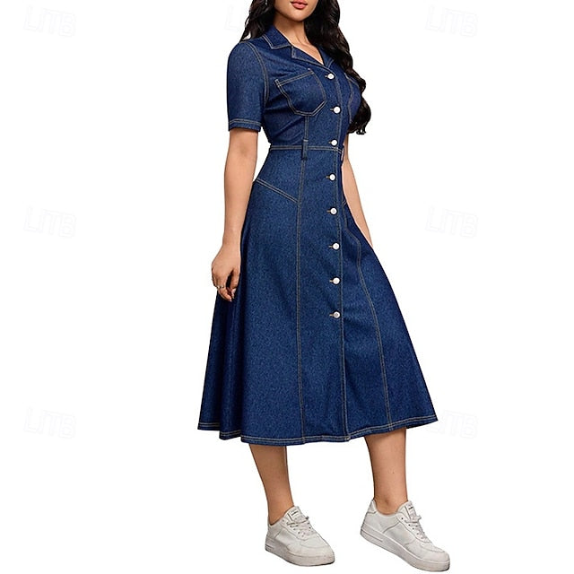 Women's Midi Dress Denim Dress Shirt Dress Casual Dress