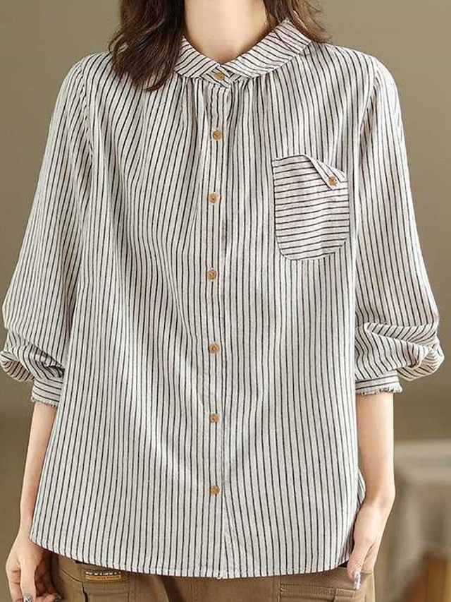 Women's Shirt Cotton Linen Shirts Button Up Blouse Buttons