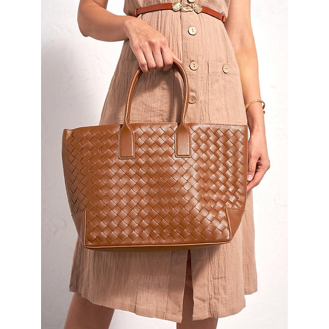 Tote Brown Woven and Women's Leather Bag Stylish –