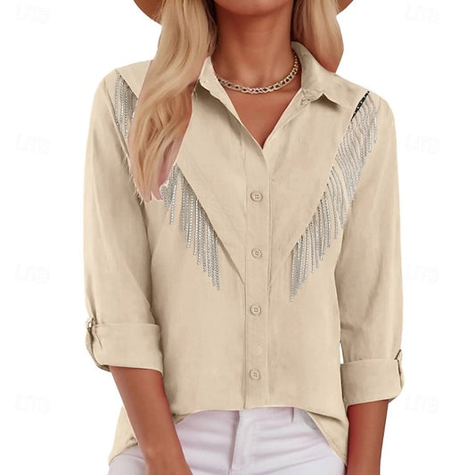 Women's Dress Shirt Button Up Shirt Blouse Glitter Buttons