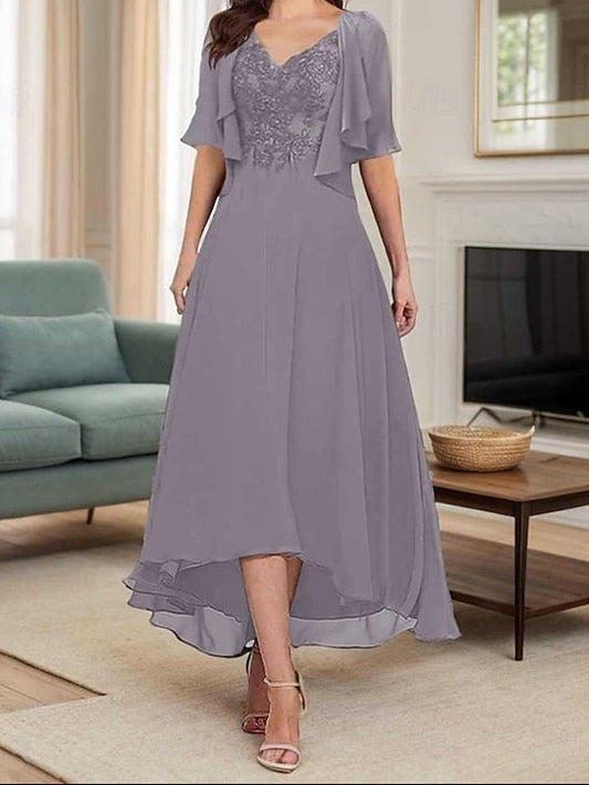 Mother A-Line Bride Simple Dress Neck V Elegant the of