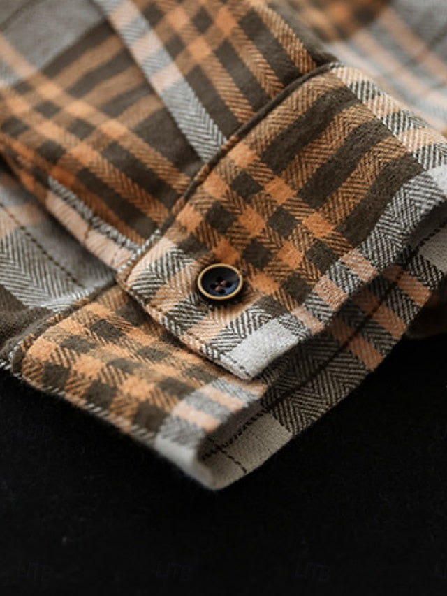 Women's Blouse Buttons Print Plaid Stylish Casual Long