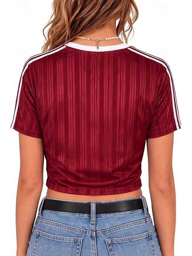 Women's Petite Sports T-Shirt Jersey Color Block Striped