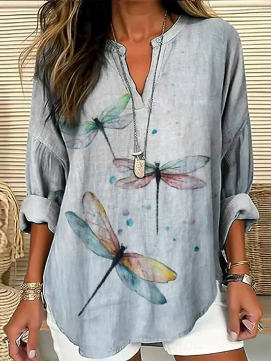 Women's Blouse Linen Like Breathable Lightweight Tunic V