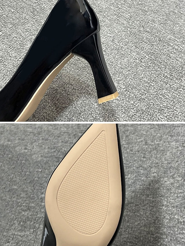 Glossy Heel Leather Pointed-Toe Patent Faux Block Pumps Green