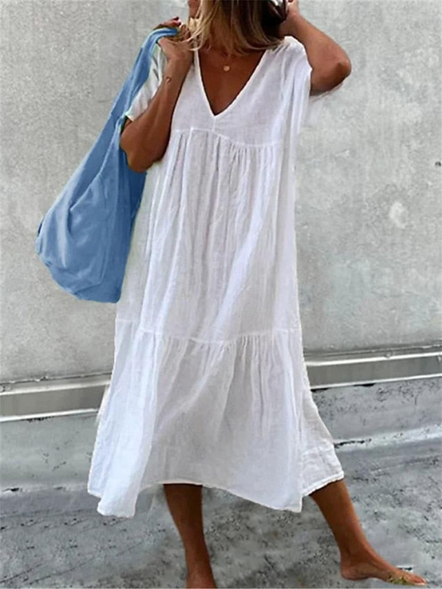 Women's Black White Summer Spring Midi Dress White Dress