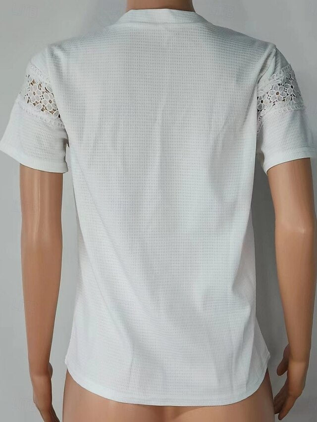 Women's Boho Shirt T Shirt Patchwork Eyelet Plain Fashion