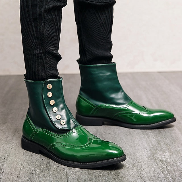 Wingtip Boots Vintage Stylish Button Leather - Green Men's