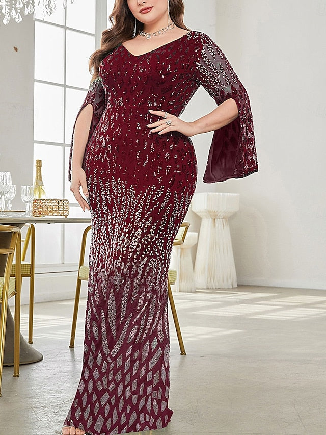 Curve Plus Party Elegant the of Size Dress V Mother Bride