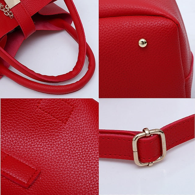 Gold Red Women's Chain with Leather Handbag Lock and Faux