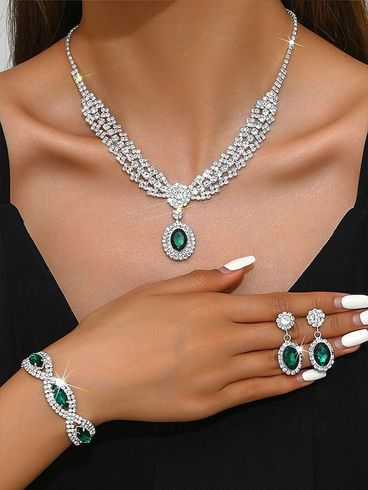 Crystal Necklace Set Jewelry Women Green – for Luxury Elegant