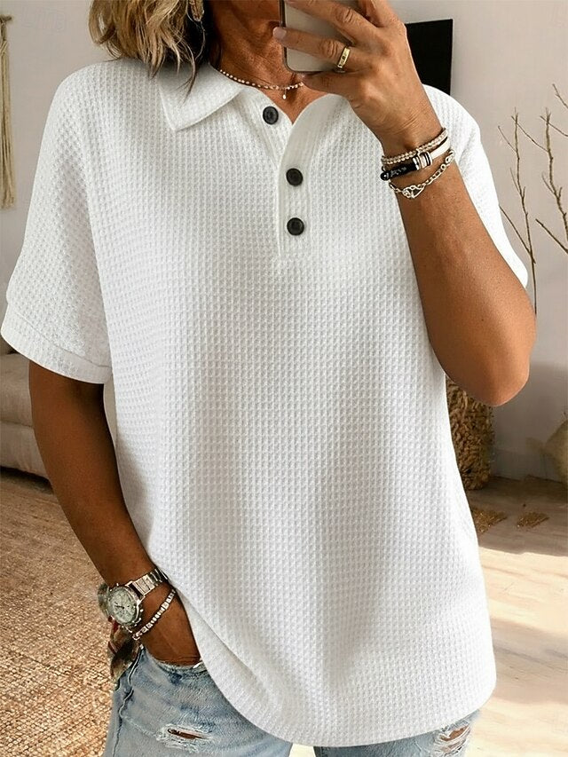 Women's Shirt Waffle Shirt Blouse Buttons Plain Stylish