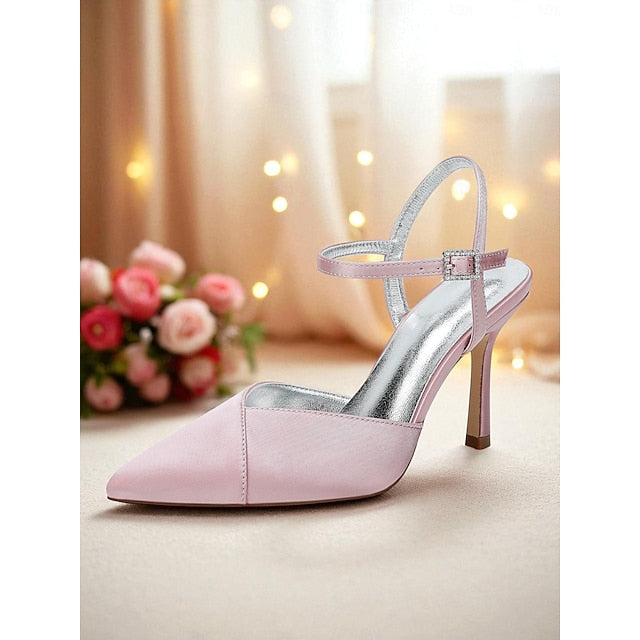 Green Strap Ankle - Women's Stiletto Heels with Satin