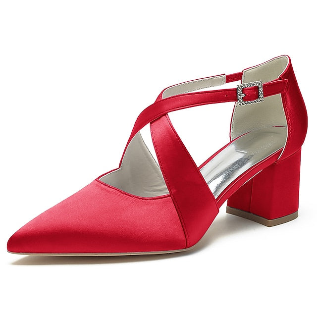 Heels Toe Satin – Pointed Women's Elegant Block White