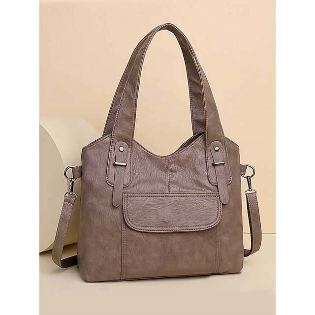 Sac fourre-tout en similicuir marron pour femme avec double compartiment vintage